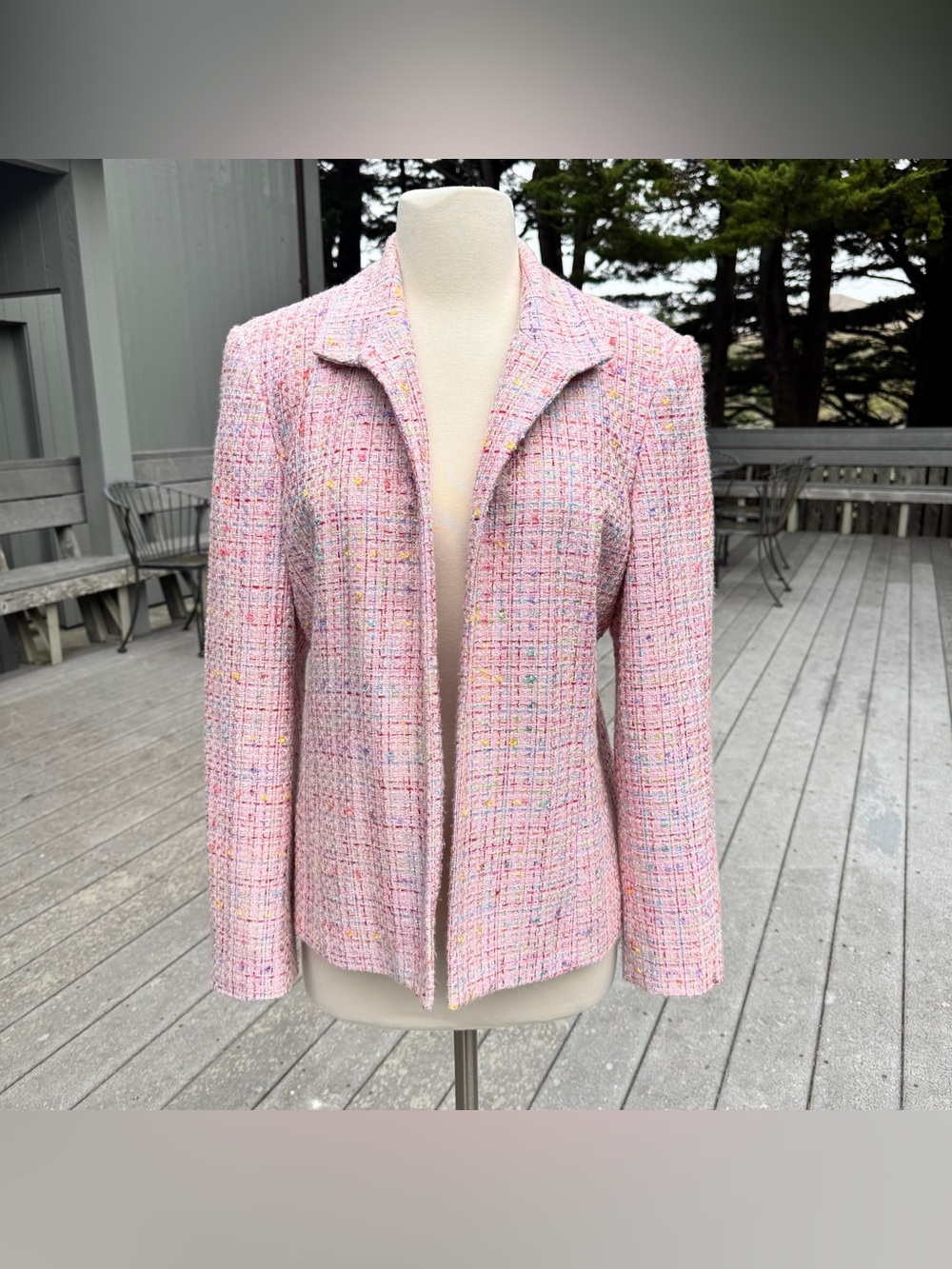 Adorable Liz Baker Pink Multicolor Tweed Jacket
